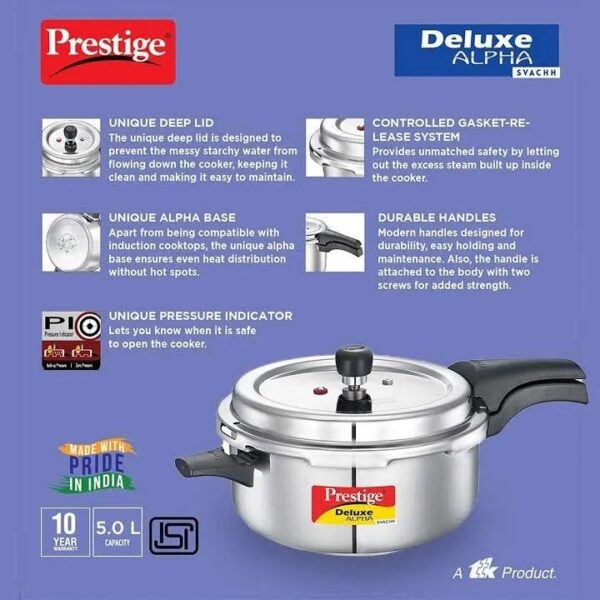 Prestige deluxe Alpha Pressure Cooker (Aluminium) 5 LTR