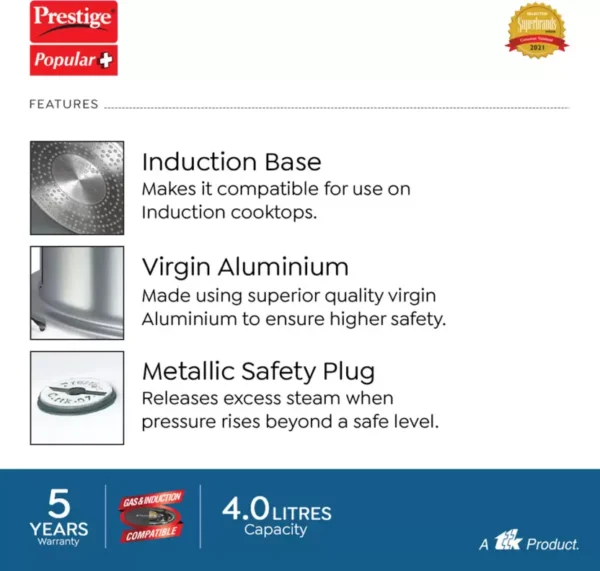 Prestige deluxe Alpha Pressure Cooker (Aluminium) 5 LTR - Image 4