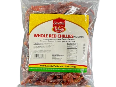 Swetha-Telugu Foods Guntur Red Chilli Long  with Stem 1OO G